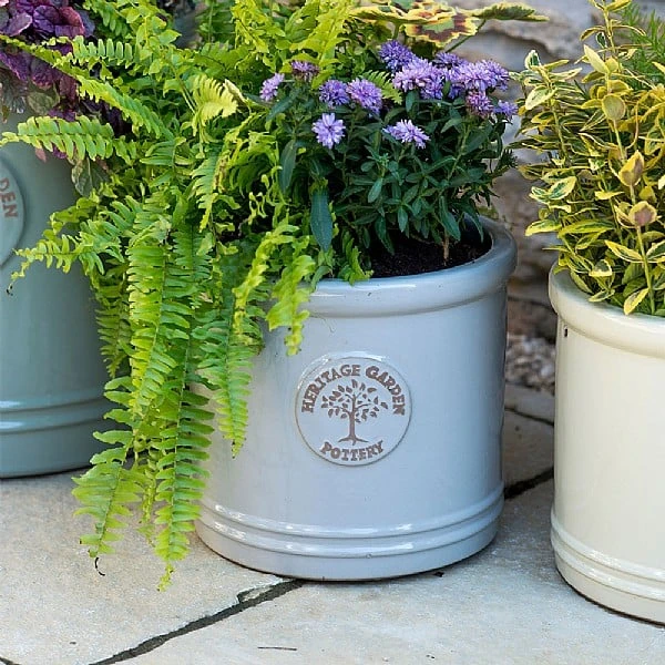 Woodlodge Heritage Edwardian Cylinder Ceramic Planter Pastel Grey (Various Sizes) 3 Woodlodge Heritage Edwardian Cylinder Ceramic Planter Pastel Grey (Various Sizes)