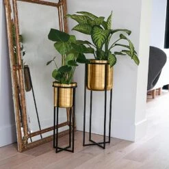 Ivyline Calla Pot Cover Stand Black & Antique Gold (Various Sizes) -PlantEra Shop IVCELLABLGO 3