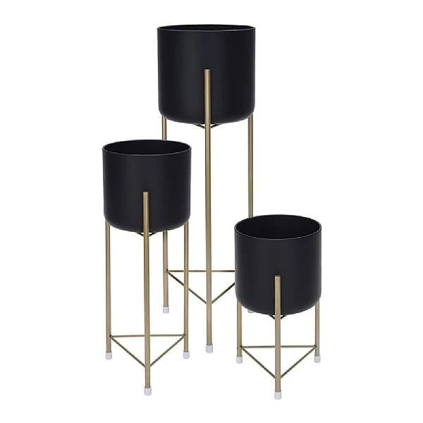 KOOPMAN Black & Gold Plant Pot Cover Stand (Various Sizes) 3 KOOPMAN Black & Gold Plant Pot Cover Stand (Various Sizes)
